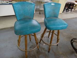 lot 4645 image: 2 vintage blue bar stools w nailhead trim