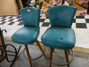 lot 4646 image: 2 vintage blue bar stools w nailhead trim