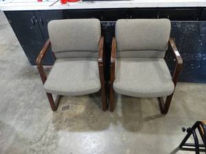 lot 4431 image: a Pair of Gray Wooden and cloth Chairs
