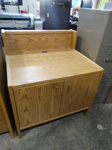 lot 4446 image: Enclosed Wooden Cabinet with Cord Away Wire Organizer