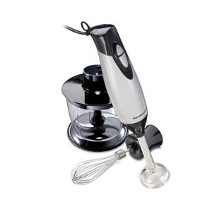 lot 2249 image: Hamilton Beach 2 Speed Hand Blender with Whisk and Chopping Bowl - 59765, Black Silver (Branded)