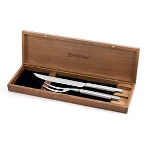 lot 2253 image: Wusthof 2 Piece Stainless Carving Set with Walnut Box