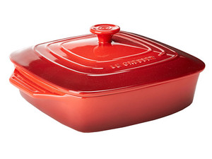 lot 2257 image: Le Creuset Stoneware Covered Square Casserole, 9.5-Inch, Cherry