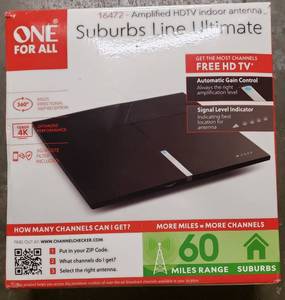 lot 221 image: One For All HDTV Antenna - Amplified Indoor TV Antenna - 50 mile range - 8 Feet Coaxial Cable - black