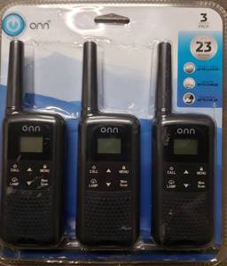 lot 223 image: ONN 23 Mile 22 Channel Walkie Talkie, 3 Pack