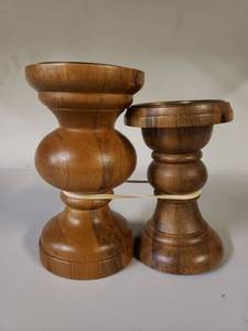 lot 242 image: Threshold- Wood Pillar Candle Holder SmallLarge