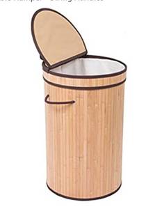 lot 271 image: Birdrock Home Round Laundry Hamper With Lid And Cloth Liner  Bamboo