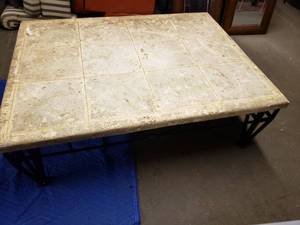 lot 2530 image: Stone Top with Metal base Coffee Table