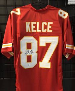 lot 1001 image: Signed Travis Kelce Custom Kansas City Chiefs #87 Jersey With Beckett WITNESSED Authentication (BAS)