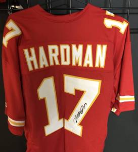 lot 1003 image: Signed Mecole Hardman Custom Kansas City Chiefs #17 Jersey With James Spence WITNESSED Authentication (JSA)