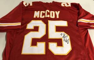 lot 1006 image: Signed Lesean McCoy Custom Kansas City Chiefs #25 Jersey With James Spence WITNESSED Authentication (JSA)