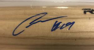 lot 1010 image: Signed Cheslor Cuthbert Full Sized Baseball Bat Kansas City Royals with James Spence Authentication