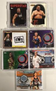 lot 1037 image: Lot of Seven WWE Wrestling Event Used Relic Cards & Manufactured Patches - Somoa Joe, Diesel, Lana, Naomi, Dean Ambrose, Sonya Deville x2