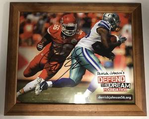 lot 1054 image: Signed Derrick Johnson 8x10 Glossy Photograph Defend the Dream Foundation in Wooden Frame