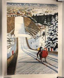 lot 1069 image: 1976 Winter Olympics Ski Jumper Signed Lithograph - William Nelson Artist #16400 22 inches x 29 inches