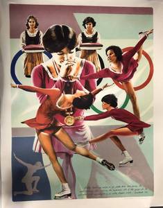 lot 1070 image: 1976 Winter Olympics Dorothy Hamill Figure Skater Artist Signed Lithograph - William Nelson Artist #26400 22 inches x 29 inches