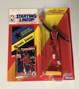 lot 1073 image: 1992 Kenner Starting Lineup Michael Jordan New In Package Figure With Poster and Basketball Card