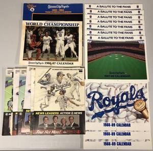 lot 1079 image: Huge Lot of Kansas City Royals Mid 1980s Calendars & Scorecards