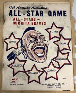 lot 1082 image: Extremely Rare 1957 American Association All-Star Baseball Game Program - Wichita Braves vs All-Stars