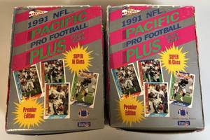 lot 1022 image: Two 1991 Pacific Pro Football Plus Trading Card Boxes - 72 Total Sealed Packs - Possible Brett Favre Rookie Cards