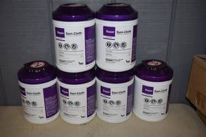 lot 424 image: 6 Jars Super Sani-Cloth Wipes 160 Count