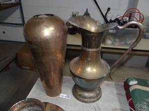 lot 5842 image: Large Brass Vase and Pitcher