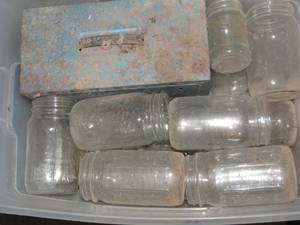 lot 5875 image: Canning Jars, Metal Box, Planters
