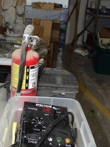 lot 5885 image: Asst. Lot Stud Finder, Cart, Fire Extinguisher, etc.