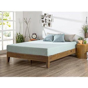 lot 7002 image: Zinus Alexis 12 Inch Deluxe Wood Platform Bed  No Box Spring Needed  Wood Slat Support  Rustic Pine Finish, Queen