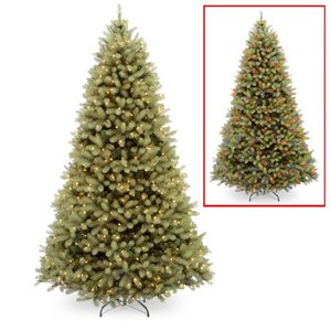 lot 7015 image: National Tree 10 Foot  Feel-Real  Downswept Douglas Fir Tree with 1000 Dual LED Lights, Hinged (PEDD1-312LD-10X)