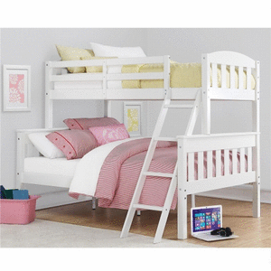 lot 7016 image: Dorel Living Airlie Solid Wood Bunk Beds Twin Over Full with Ladder and Guard Rail, White