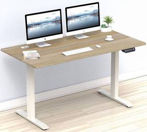 lot 7018 image: SHW 55-Inch Large Electric Height Adjustable Computer Desk, 55 x 28 Inches, Oak
