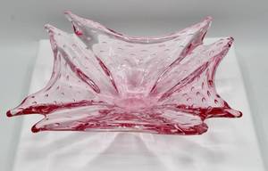 lot 2044 image: Bubble Art Glass Pink Dish