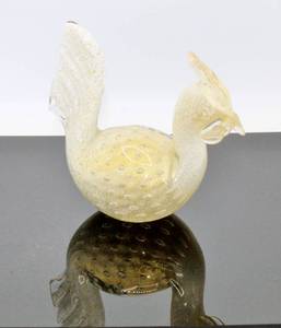 lot 2045 image: Bubble Art Glass Gold & Ivory Rooster