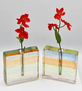 lot 2049 image: Art Glass Block Bud Vase x 2 Vintage