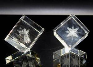 lot 2058 image: Crystal Cubes Laser Etched Angel and Starburst bevel cut