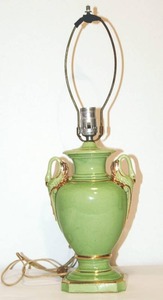 lot 2020 image: Vintage Green Swan Lamp with Gold Detail