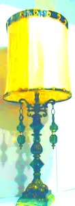 lot 2025 image: Hollywood Regency Pendant Lamp and Velvet Trim Lampshade