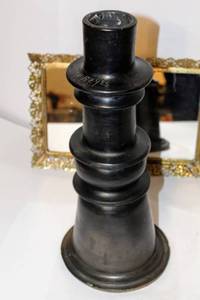 lot 2105 image: Simon Reyes signed 17 Tall Black Clay Pillar Candle Holder