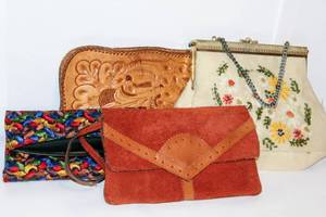 lot 2076 image: Lot of Vintage Handbags Leather, Suede and more