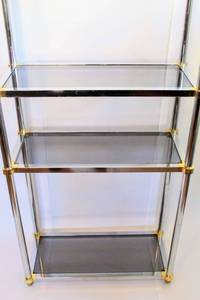 lot 2001 image: Mid-century Silver and Brass Trim Glass Shelves
