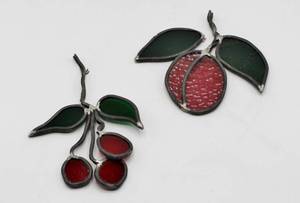 lot 2055 image: Stained Glass Plum and Cherry Wall Hangings