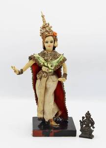 lot 2087 image: Southeast Asian Ornate Cloth Doll Figurine and Small Metal Figurine