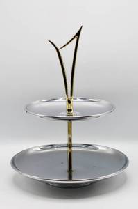 lot 2125 image: Mid Century Atomic 2 Tier Appetizer Tidbit Serving Tray Chrome