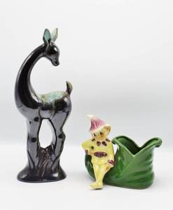 lot 2151 image: Vintage Ceramic Lot - Beautiful Deer Figurine and Shawnee Pottery Leprechaun