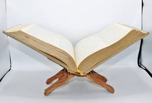 lot 2161 image: Heirloom Bible Master Reference 1964 Edition and Carved Wood Bible Holder