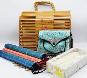 lot 2223 image: Bamboo Handbag and Misc Asian Items