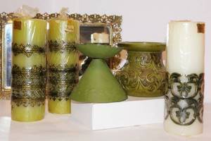 lot 2139 image: Assorted Candle Lot with Candle Holders