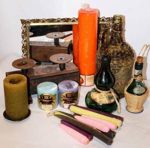 lot 2140 image: Assorted Candle Lot with Candle Holders