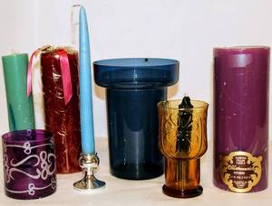 lot 2164 image: Assorted Pillar and Taper Candle Holders and Candles
